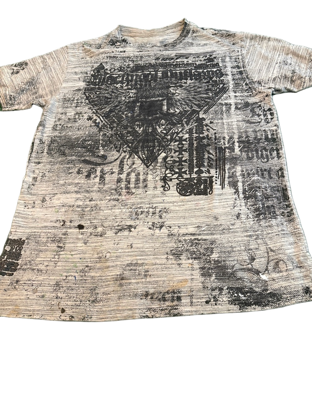 Vintage Affliction Blackpool Outlaws Graphic Allover Tee Mallgoth Black Gray L